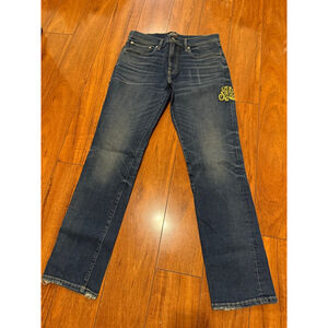 Women's Lucky Brand Rolling Stones Blue Yellow Boot Cut Jeans Size 31